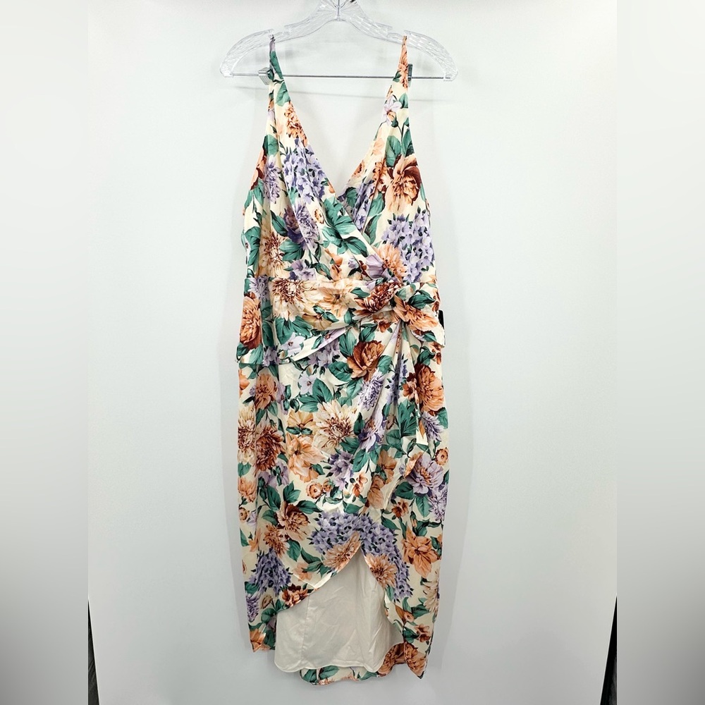 Express NWT Floral Twist Front Hi-Lo Midi Dress Faux Wrap Size‎ XL - Picture 2 of 7